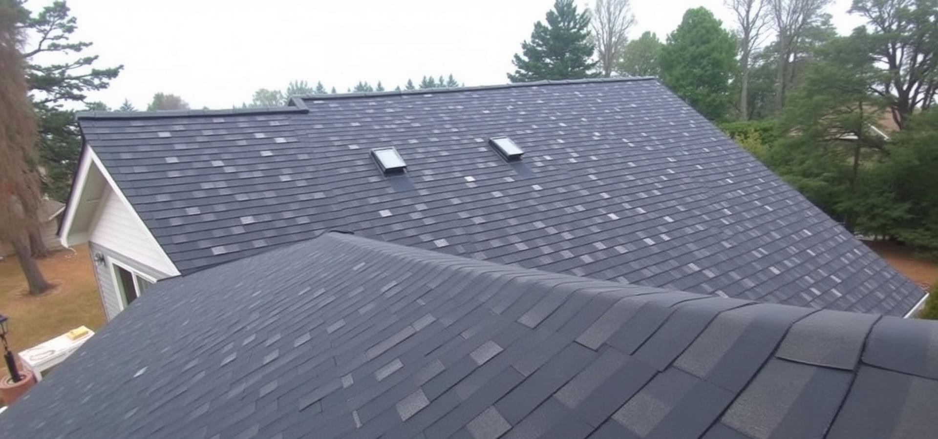 Toiture résidentielle québécoise fraîchement refaite au coucher du soleil